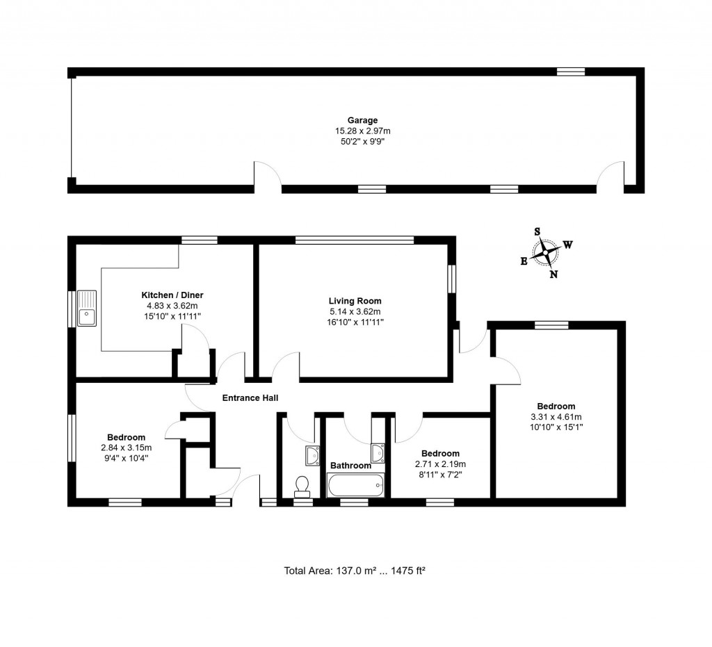 Floorplans For Hall Bungalow, Stratford St. Andrew, Saxmundham